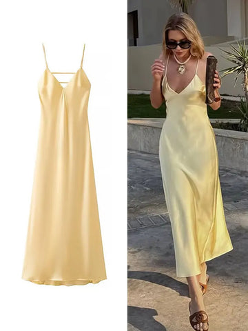 Elegant Yellow Sleeveless Summer Party Dress